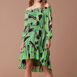 NWOT Diane Von Furstenberg DVF Camila Silk Green Chiffon Palm Midi Dress S $495